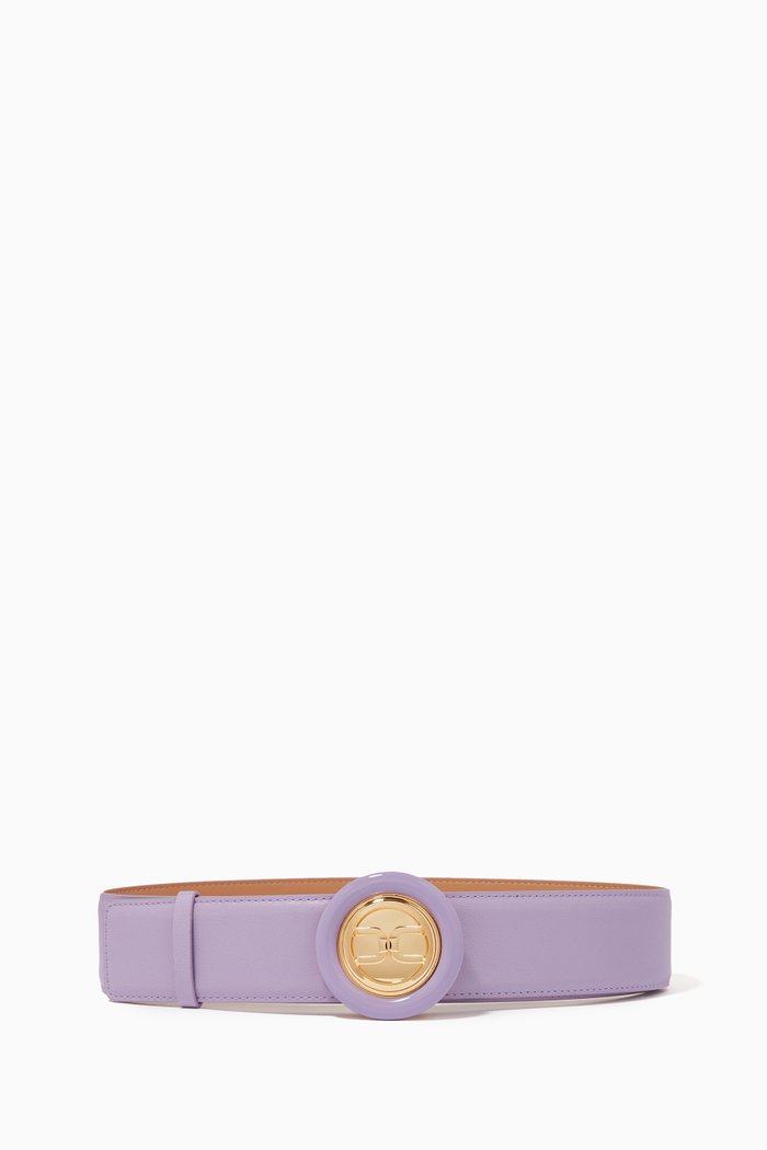 

Logo Buckle Belt in Leather, Purple