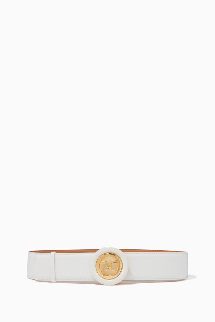 

Logo Buckle Belt in Leather, White