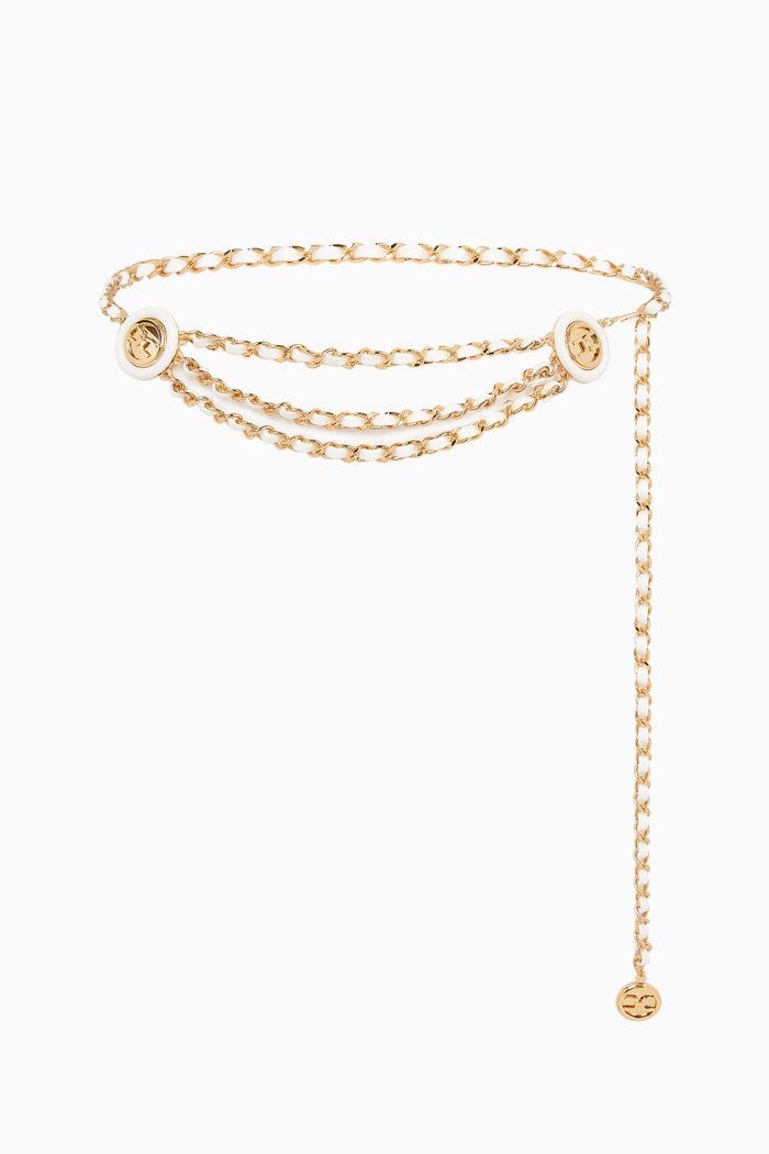 

Chain Belt with Logo Charms, White