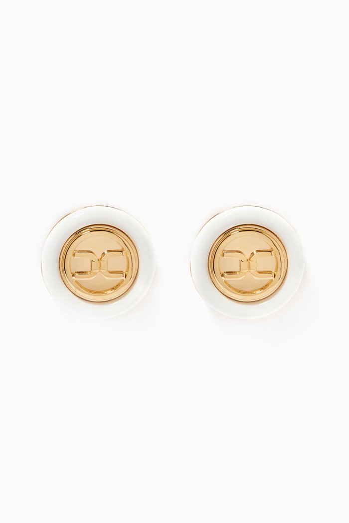 

Round Logo Earrings, White