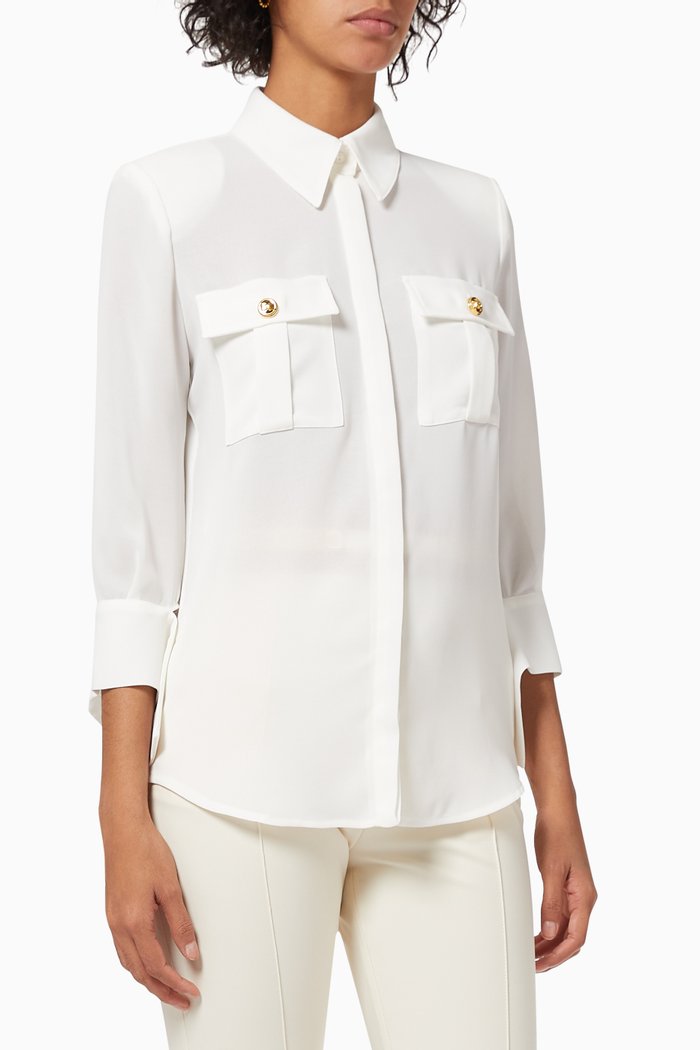 

Blouse with Foulard Cuffs in Georgette, White