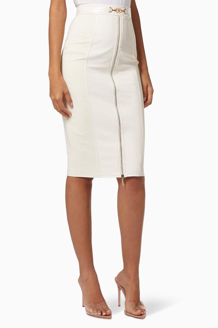 

Logo Buckle Pencil Skirt, White