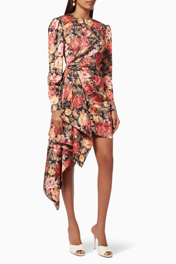

Avenue Long Sleeve Mini Dress in Satin, Multicolour
