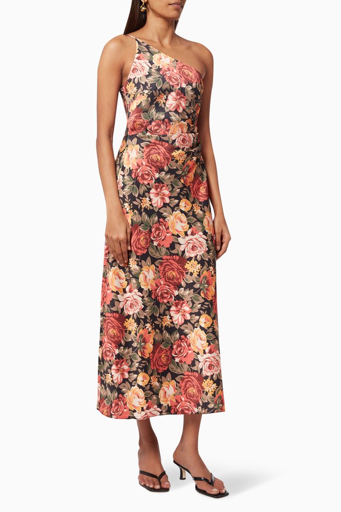 

Avenue Midi Dress in Satin, Multicolour