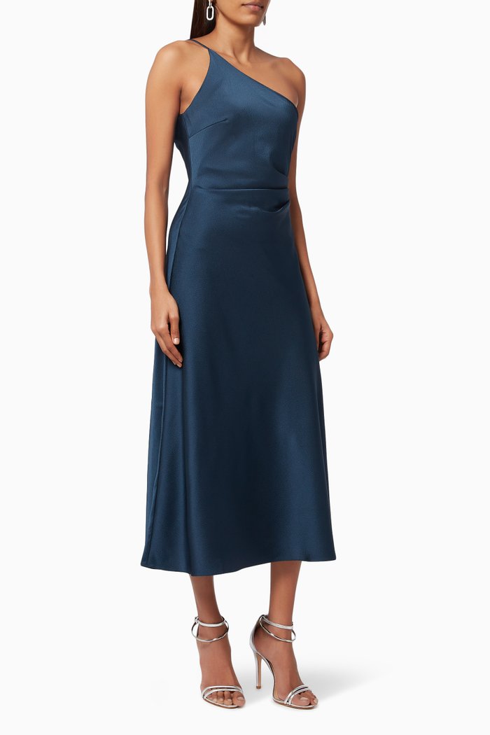 

Avenue Midi Dress in Satin, Blue