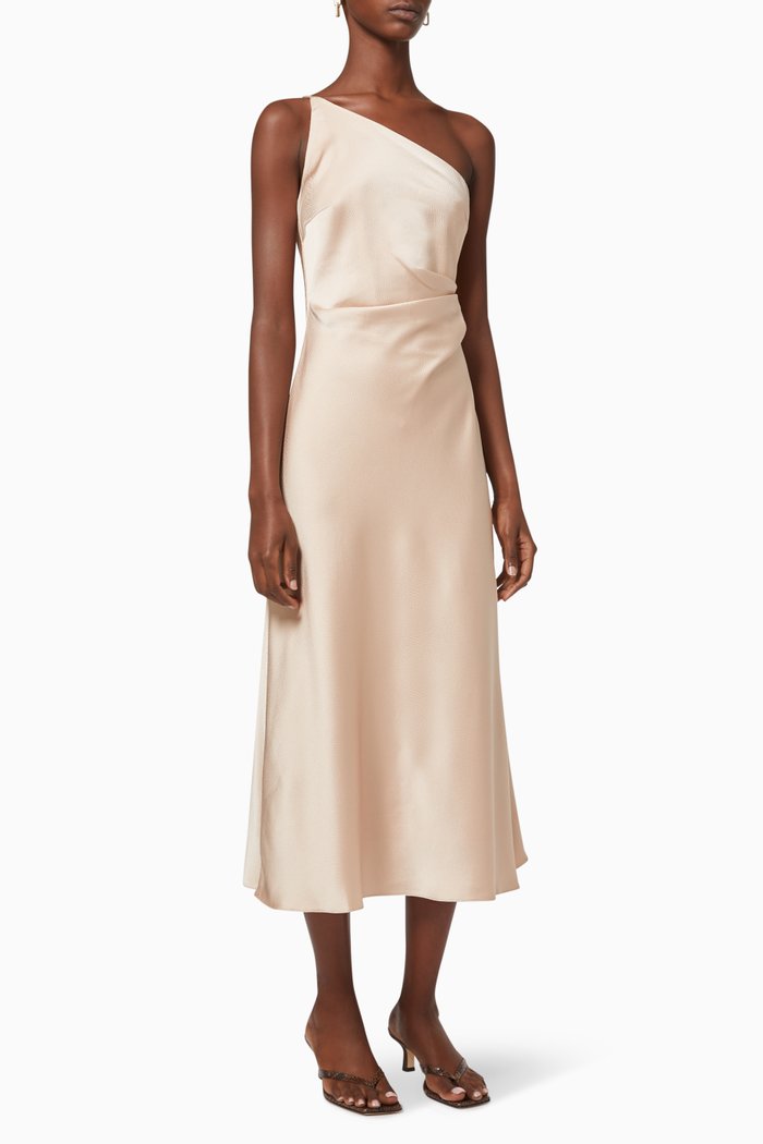 Avenue Midi Dress in Satin, Neutral