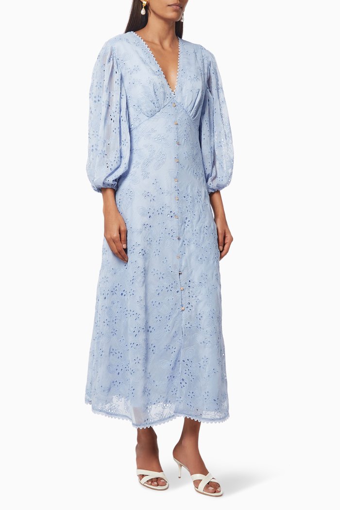 

Castle Embroidered Dress, Blue