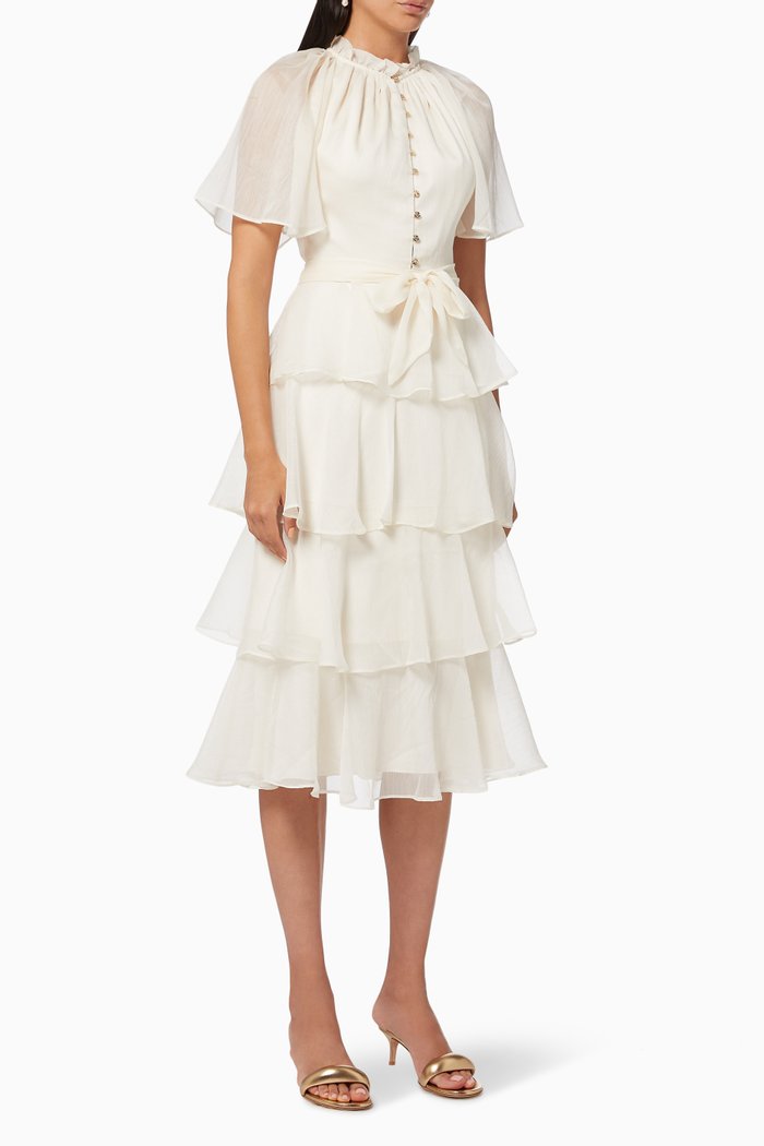 

Starter Midi Dress in Crinkled Georgette, Neutral