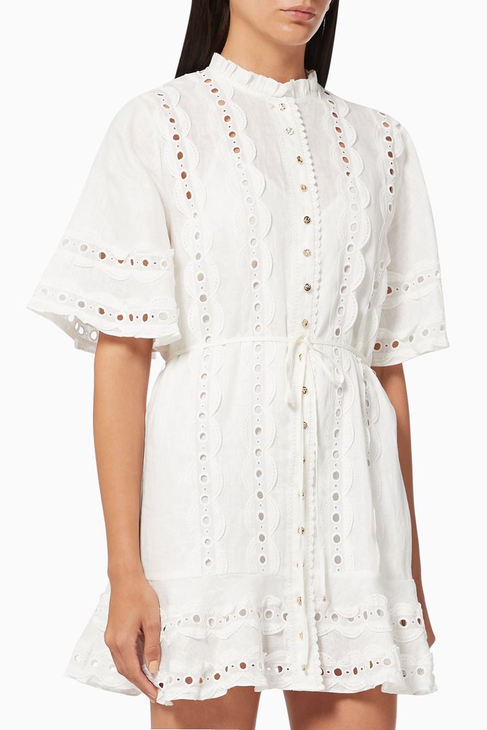 

Lifted Mini Dress in Linen, White