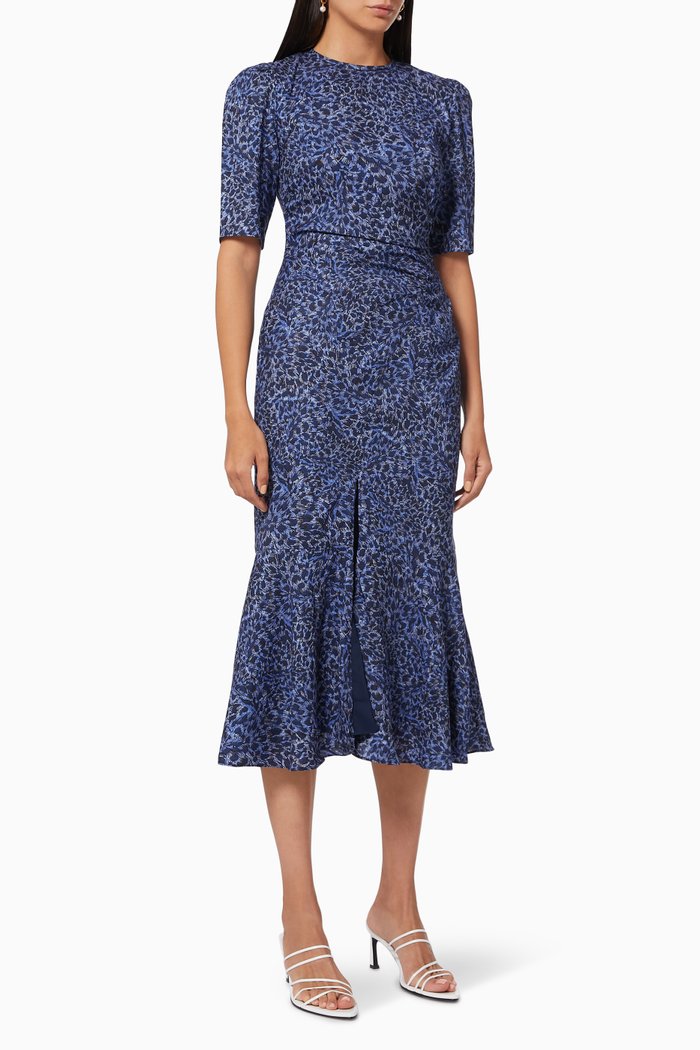

Ruins Midi Dress in Crepe, Blue