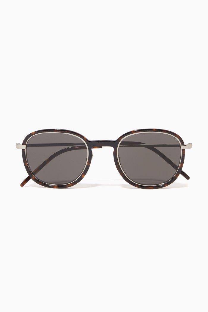 

Round Frame Sunglasses in Acetate & Metal, Brown
