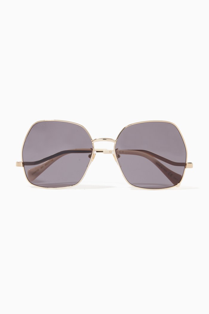 

Oversized Square Sunglasses in Metal, Gold