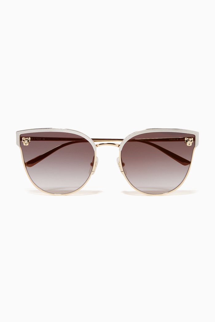 Panthère de Cartier D Frame Sunglasses in Metal, Gold
