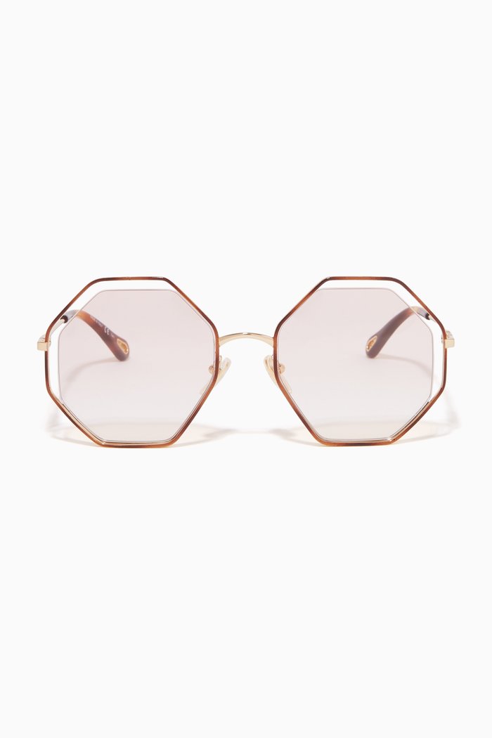 

Poppy Petite Octagonal Sunglasses in Metal, Gold