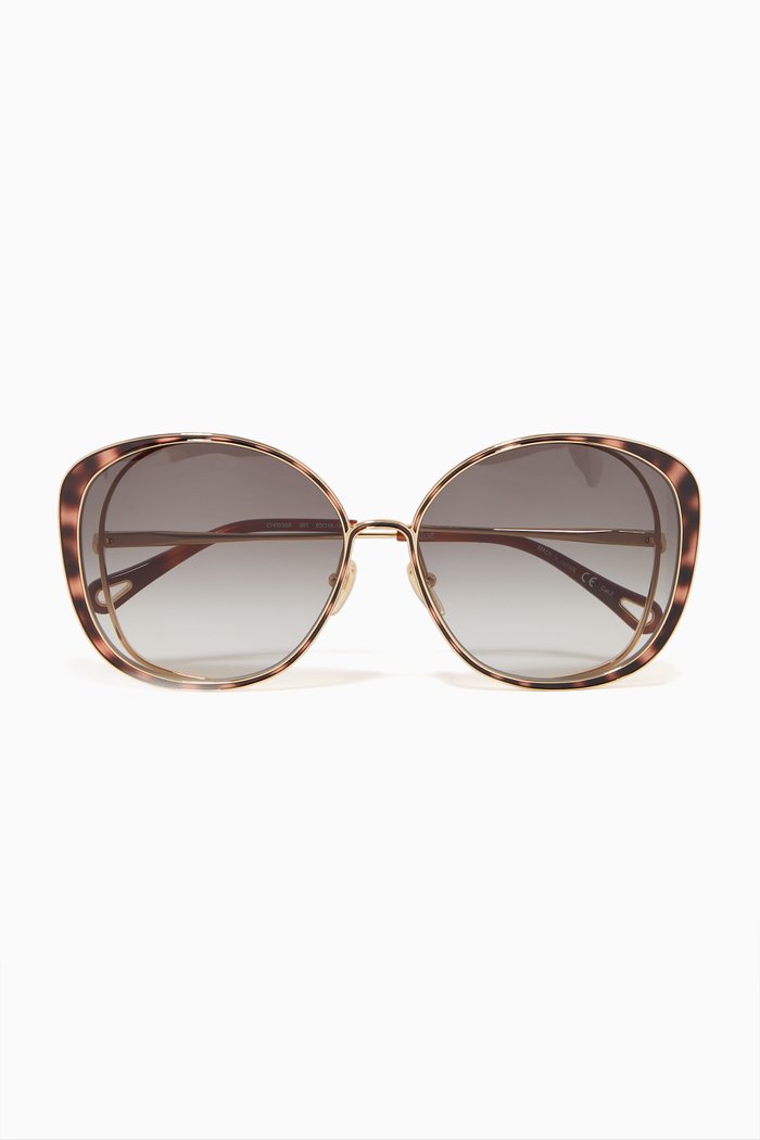 

Oversized Tortoiseshell Sunglasses in Metal, Brown