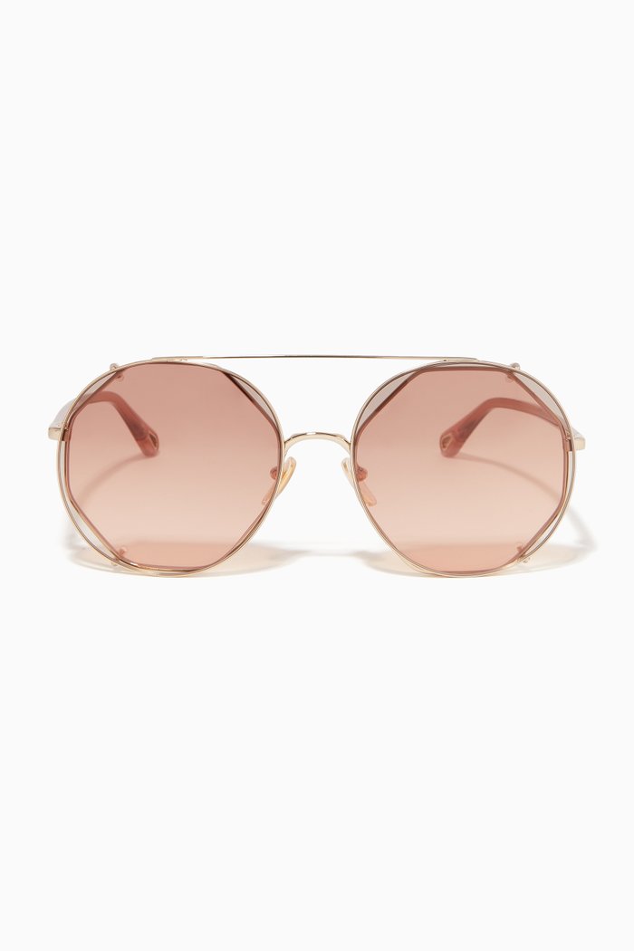 

Demi Octagonal Sunglasses with Round Clip-on Lenses in Metal, Gold