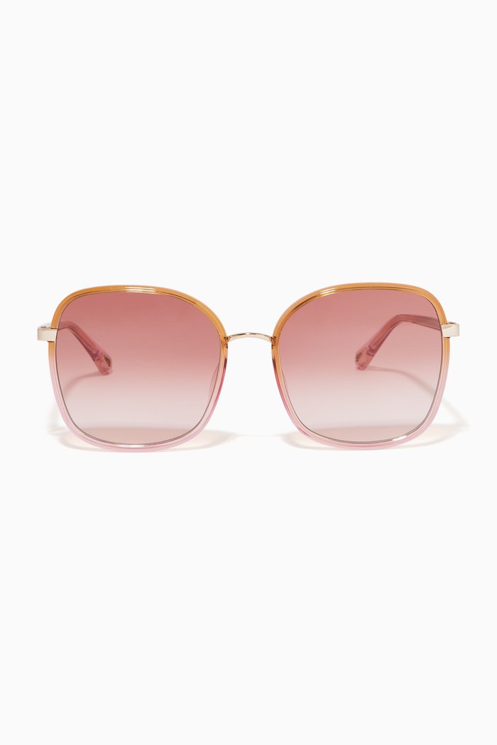 

Franky Square Sunglasses in Mixed Materials, Gold