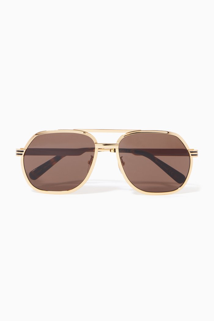 

Oversized D Frame Sunglasses in Metal, Gold