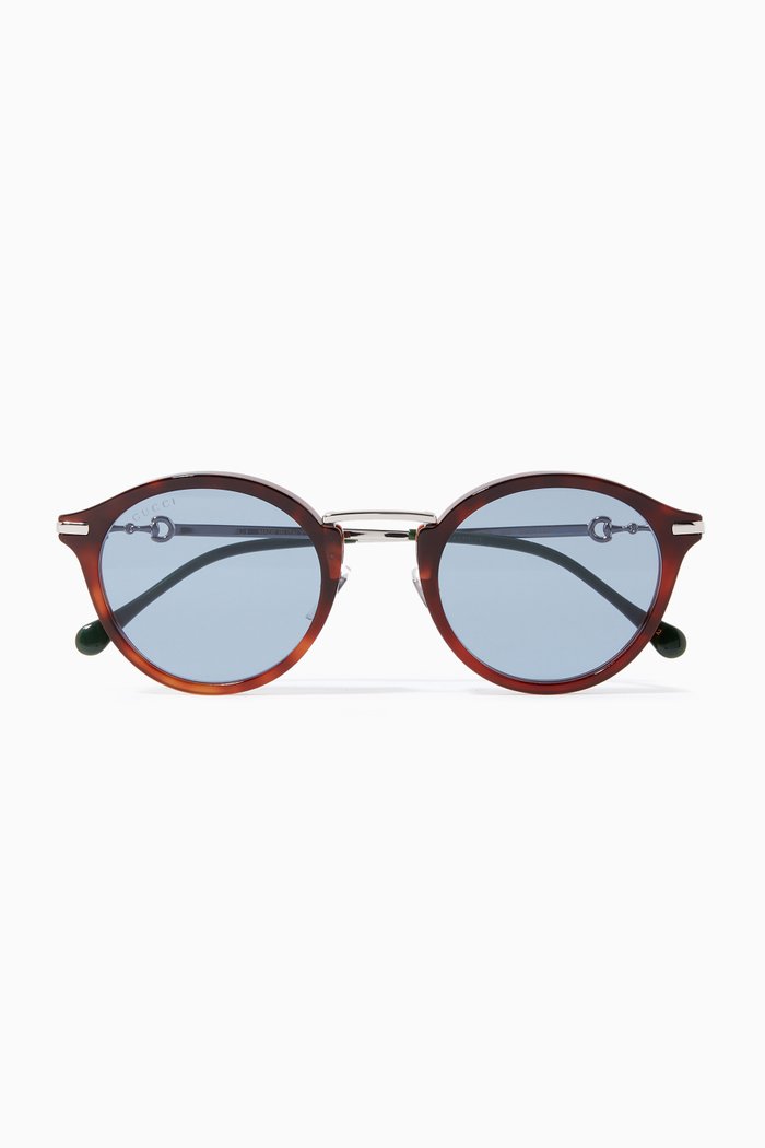 Phantos Round Sunglasses in Metal, Brown