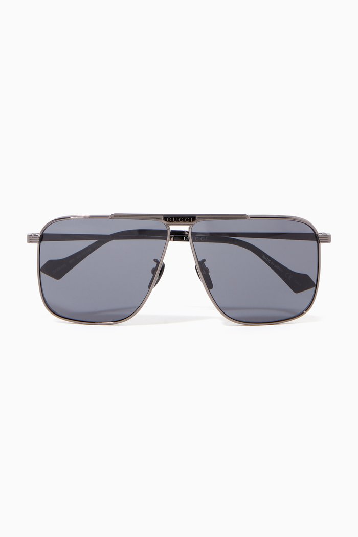 

Pilot D Frame Sunglasses in Metal, Silver