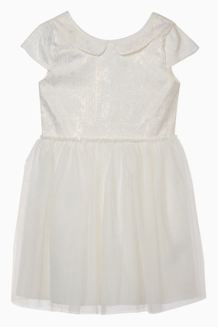 

Mock Layered Dress in Jacquard and Tulle, White