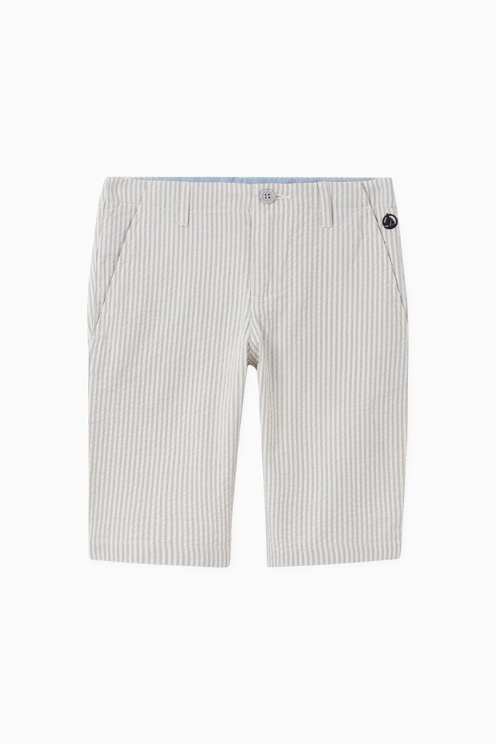 Stripes Bermuda Shorts in Seersucker, White