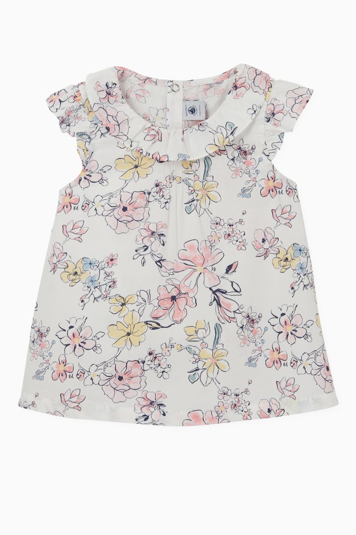 

Short-Sleeved Floral Blouse in Poplin, Multicolour