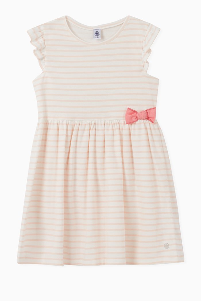 

Stripes Bow Dress in Cotton, White