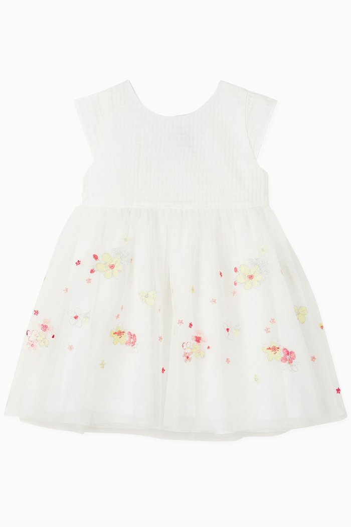 

Formal Dress in Embroidered Tulle & Cotton, White