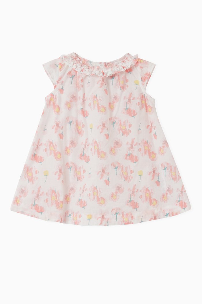 

Floral Print Dress in Poplin, White