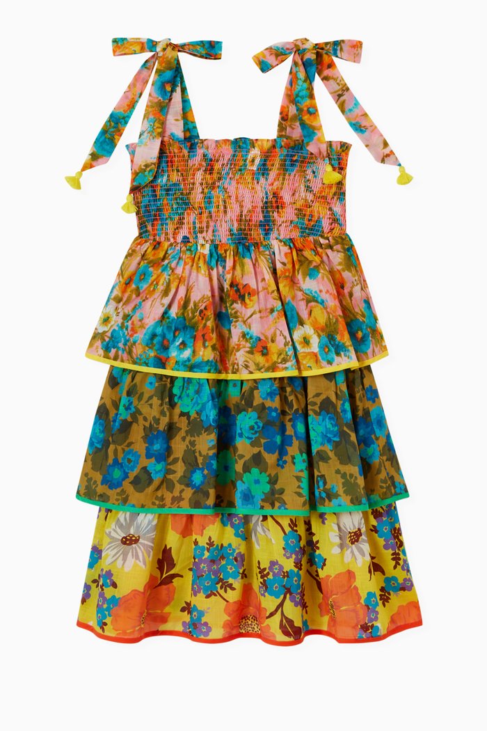 

Estelle Shirred Tiered Dress in Cotton, Multicolour