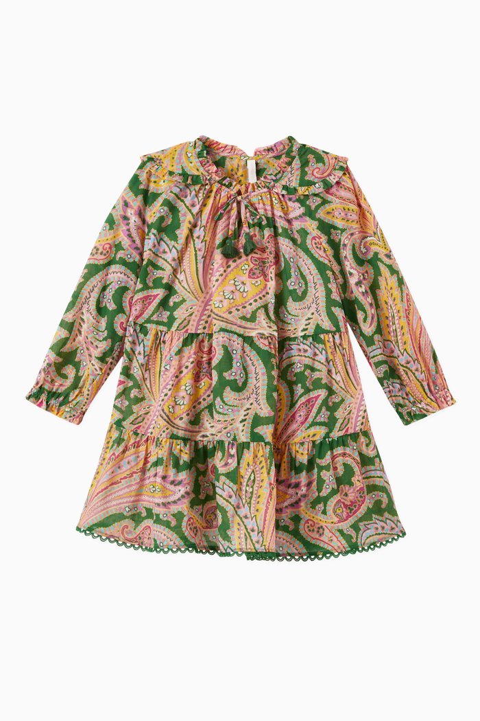 

Teddy Tiered Dress in Cotton, Green