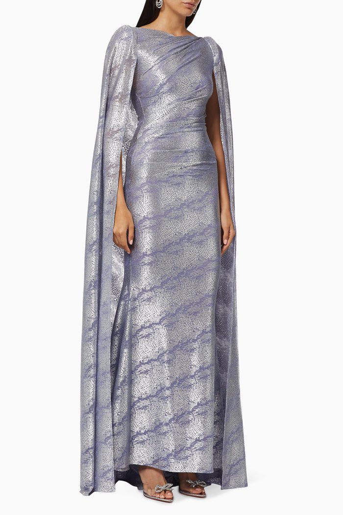 

Pollinium 21 Cape Gown in Galvanized Voile, Purple