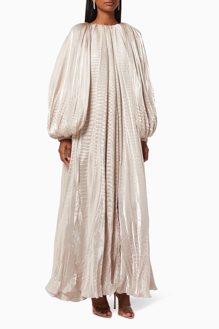 

Gathered Puff Kaftan in Satin, Neutral