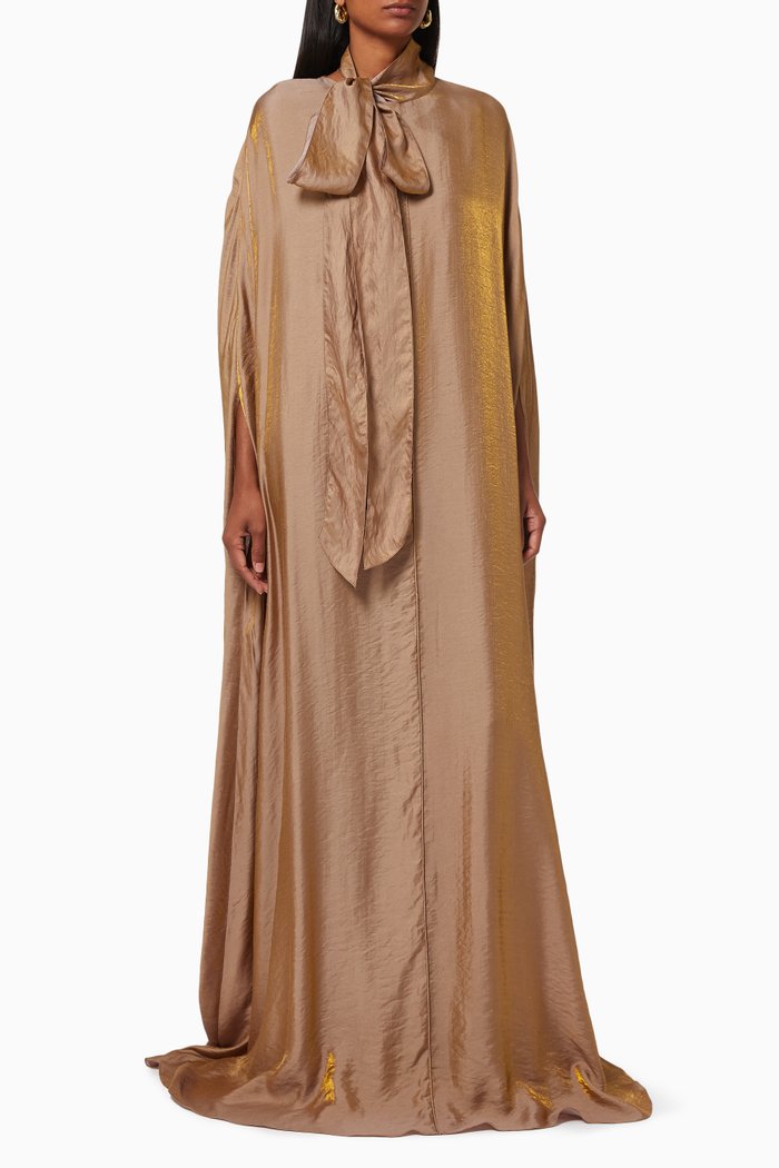 

Two-Tone Bow Dress, Brown