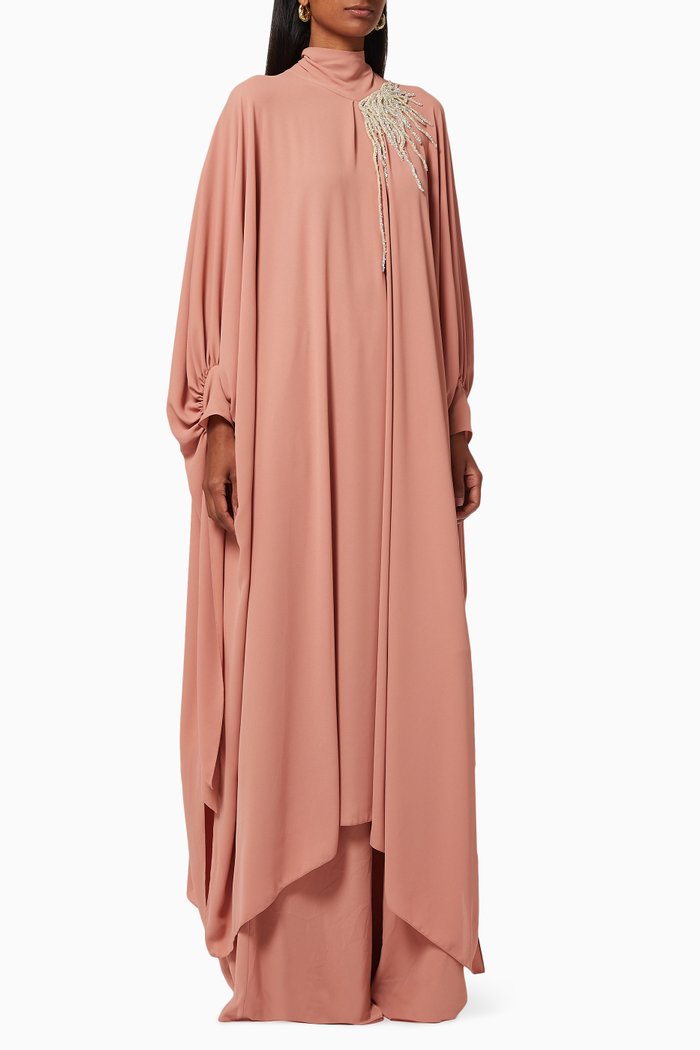 

Kaftan & Pants Set with Floral Embroidery, Orange