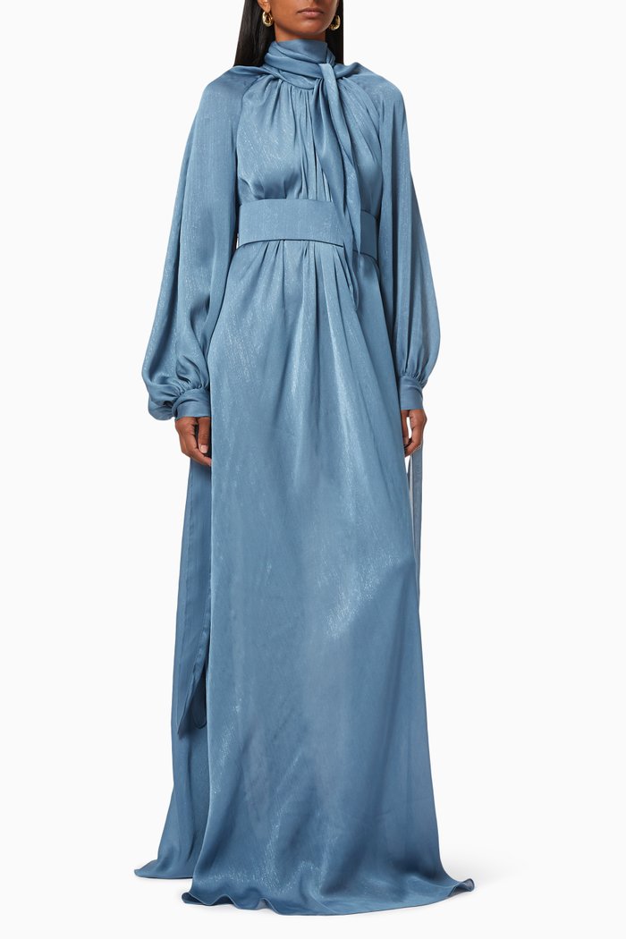 

Belted Puff Dress, Blue