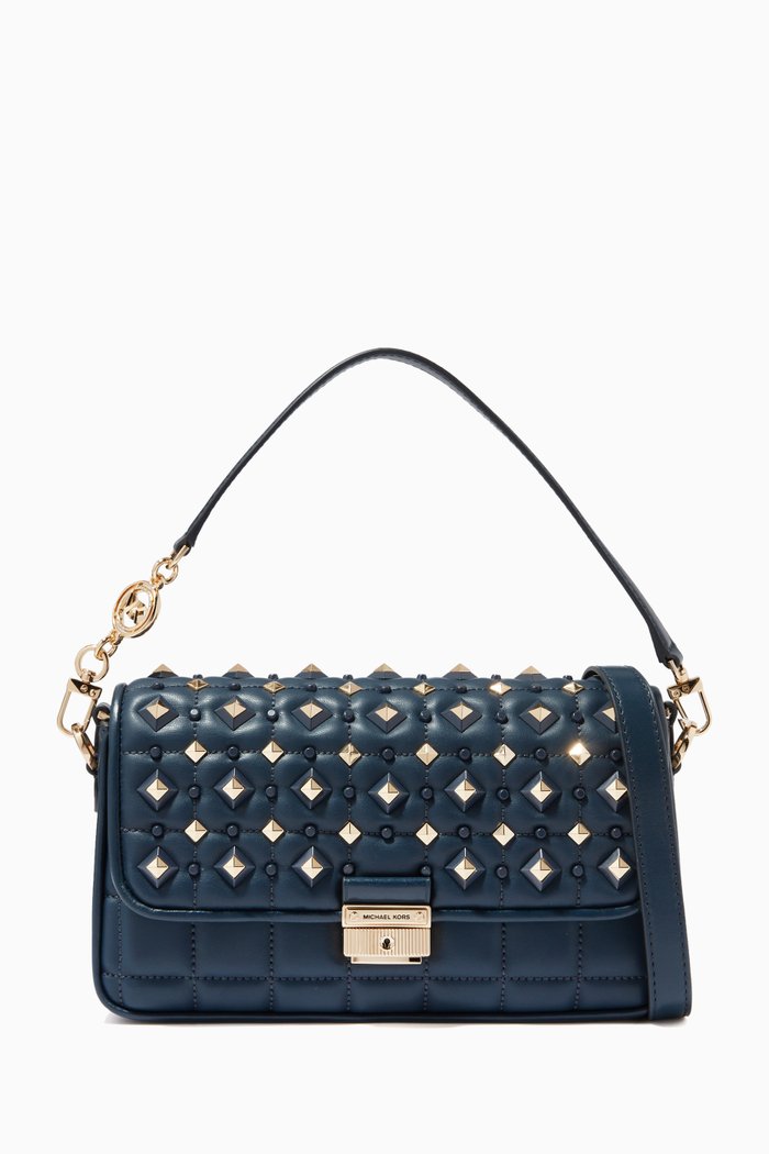 

Small Bradshaw Studded Shoulder Bag in Leather, Blue