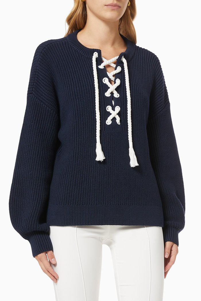 

Rope Lace Sweater in Supima Cotton, Blue
