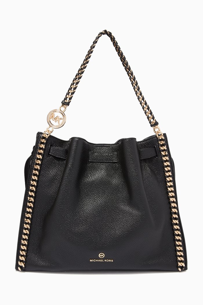 

Large Mina Shoulder Bag in Pebbled Leather, Black