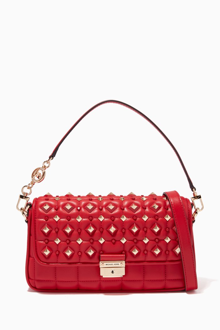 

Small Bradshaw Studded Shoulder Bag in Leather, Red