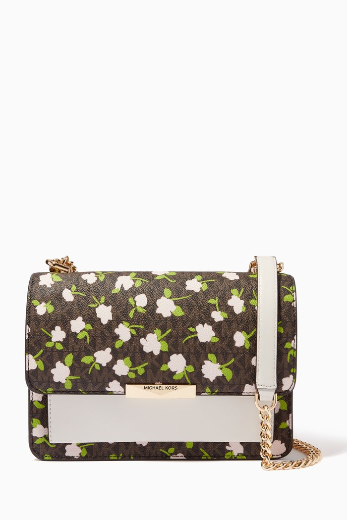

Large Jade Shoulder Bag in Floral Logo Canvas, Multicolour