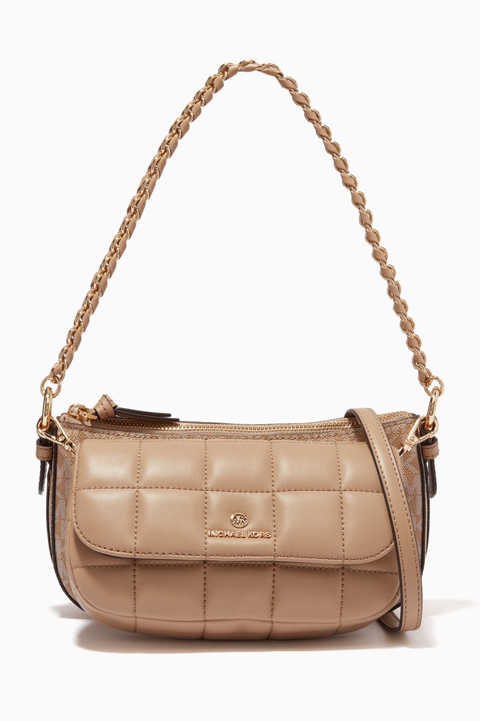 

Jet Set 4-in-1 Crossbody Bag in Quilted Leather & Logo Canvas, Brown