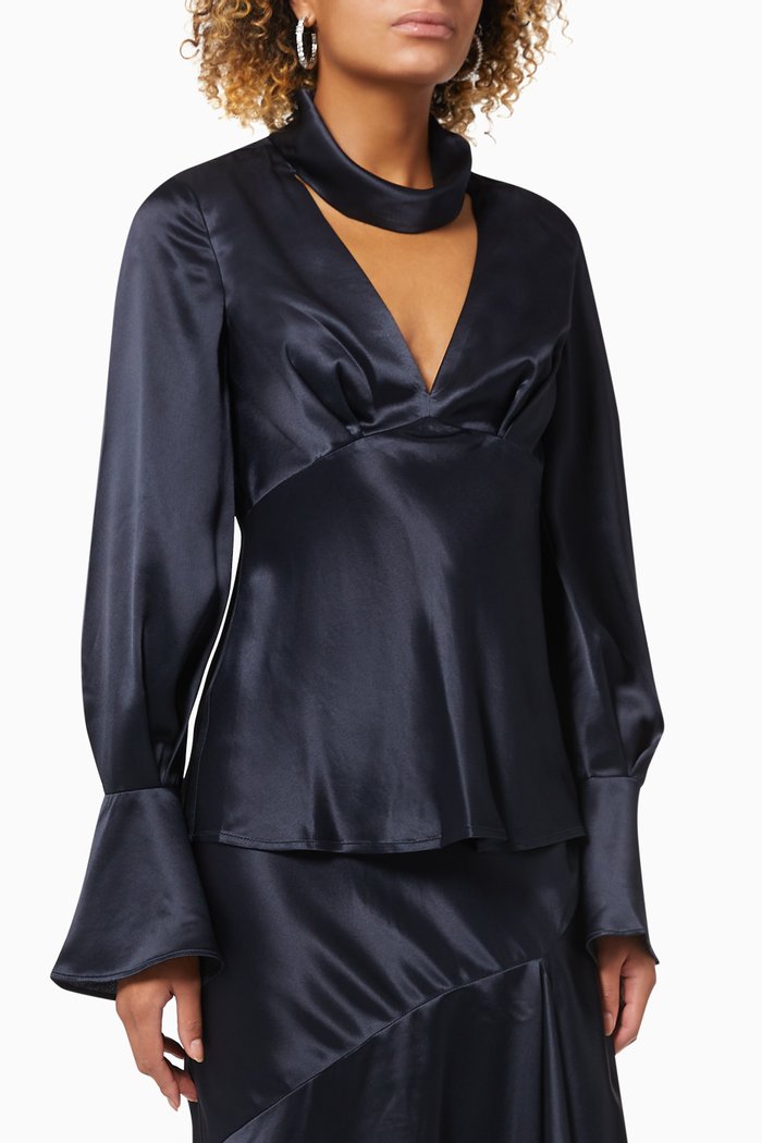 

Florence Blouse in Satin, Blue