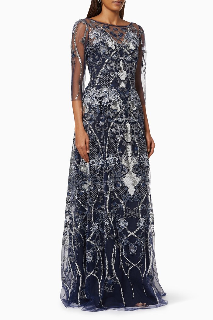 

A-line Gown in Sequin Tulle, Blue
