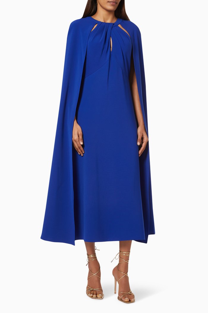 

Cut-out Cape Dress in Crepe, Blue