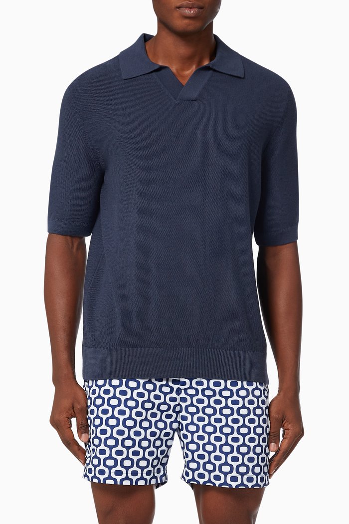 

Rino Polo Shirt in Silk-blend Knit, Blue