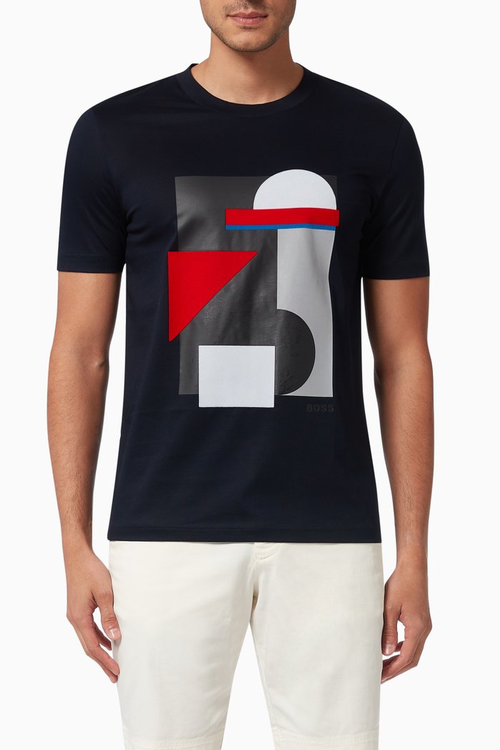 

Tilburt Abstract Print T-shirt in Cotton Jersey, Blue