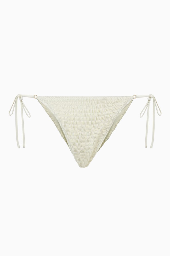 

Talise Smocked Tie String Bikini Bottom, Neutral