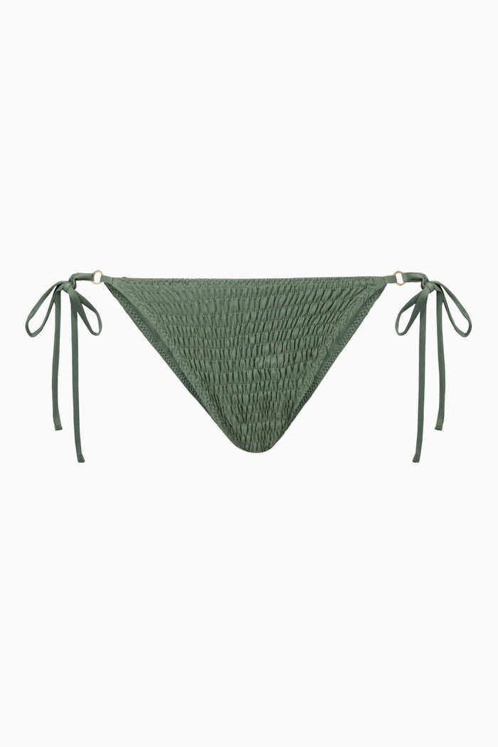 

Talise Smocked Tie String Bikini Bottom, Brown